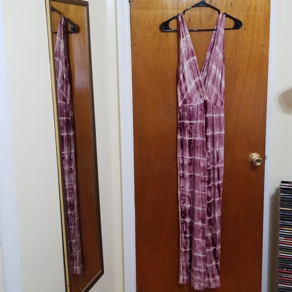 Pink wide leg tie dye jumpsuit.